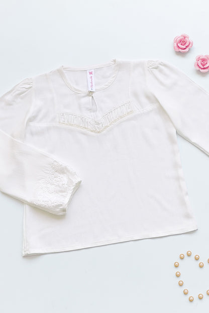 BLUSA PIEZAS RECOGIDAS EN CANESU CORTE CORAZON Y MANGAS ABULLONADAS - BLNA0293