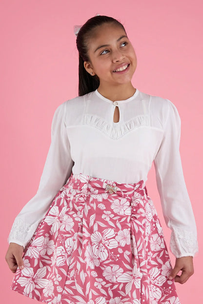 BLUSA PIEZAS RECOGIDAS EN CANESU CORTE CORAZON Y MANGAS ABULLONADAS - BLNA0293
