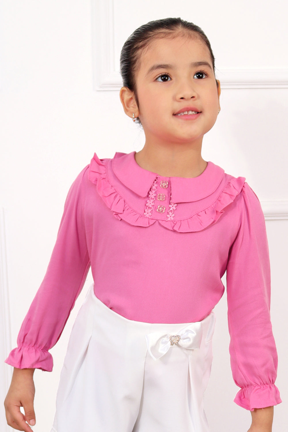 Blusa para Niña con Cuello BB, Volantes y Pechera