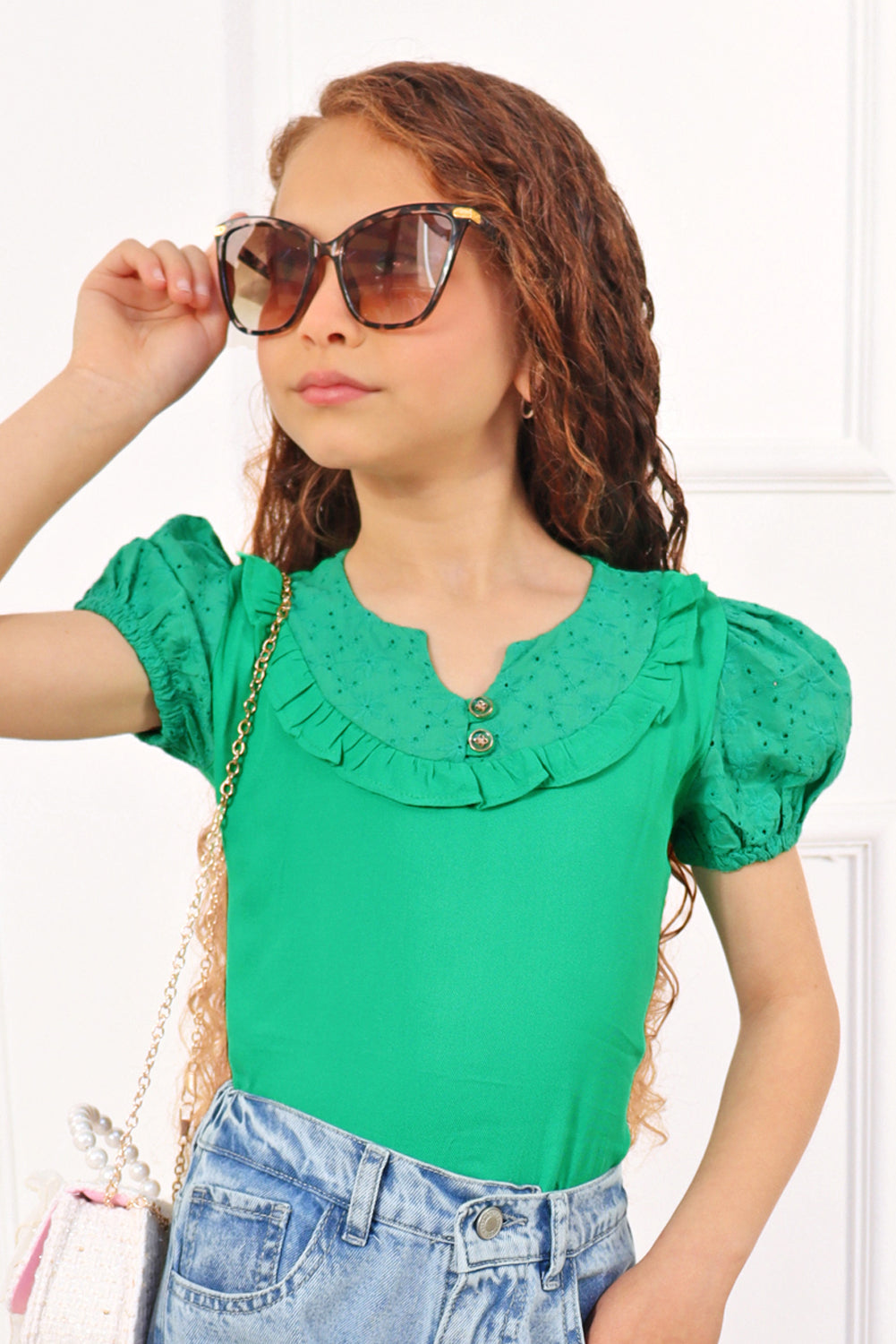 Blusa para Niña con Brodery en Canesú y Mangas