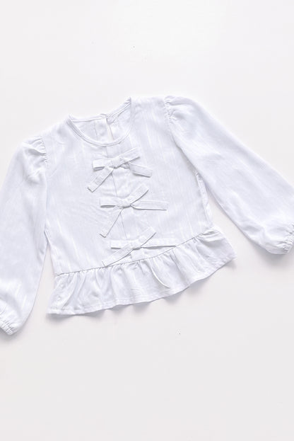 BLUSA LISTADA CON LASITOS EN PECHERA Y FALDON RECOGIDO