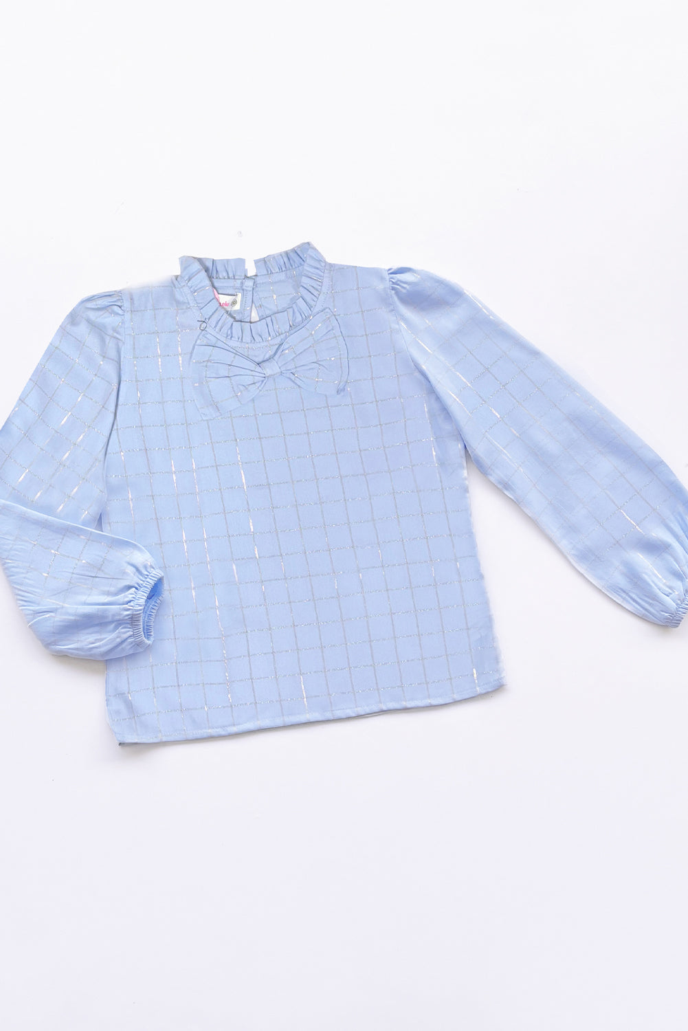 BLUSA DE RAYON LUREX CON PIEZA RECOGIDA EN CUELLO Y LAZO AL FRENTE