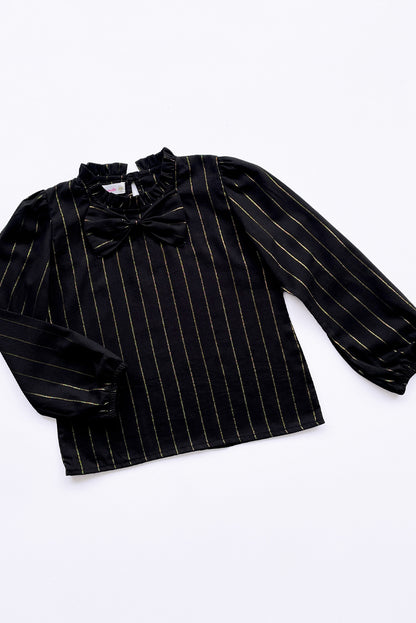 BLUSA DE RAYON LUREX CON PIEZA RECOGIDA EN CUELLO Y LAZO AL FRENTE