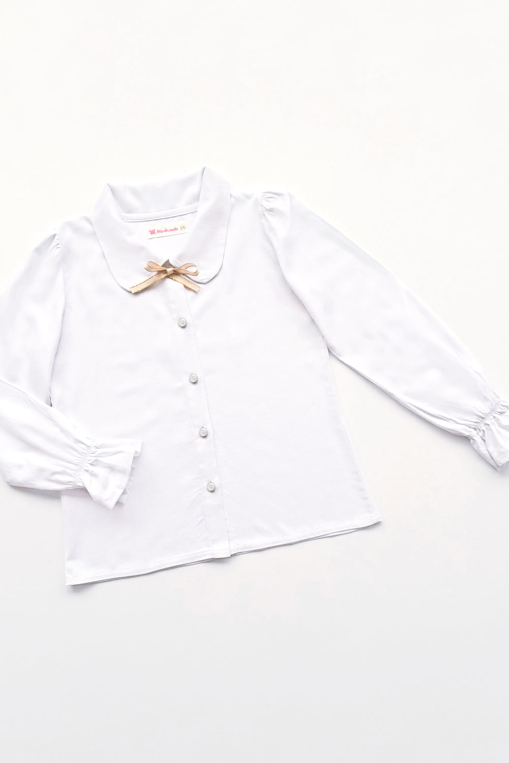 BLUSA CON CUELLO CAMISERO Y PUÑOS CON VOLANTES ELASTICADOS