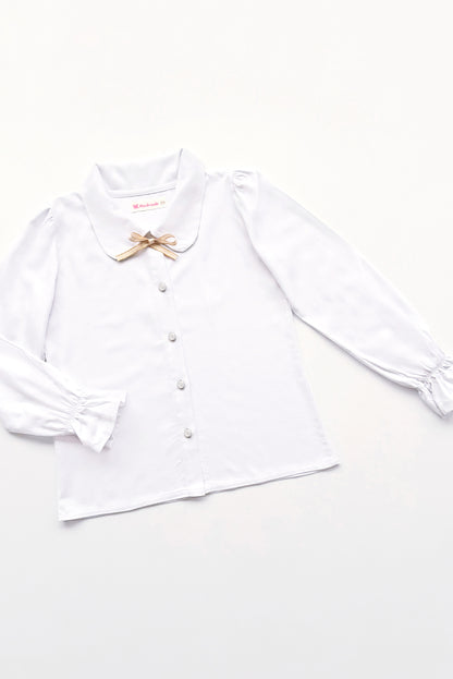 BLUSA CON CUELLO CAMISERO Y PUÑOS CON VOLANTES ELASTICADOS