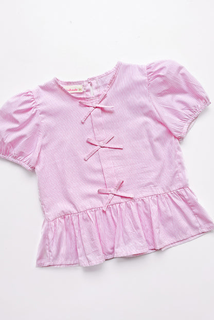 Blusa manga corta con Lazitos en delantero y bello faldon recogido