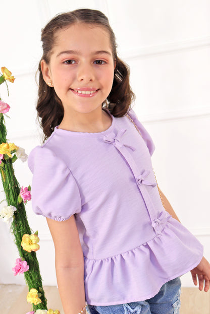 Blusa manga corta con Lazitos y bello faldon recogido