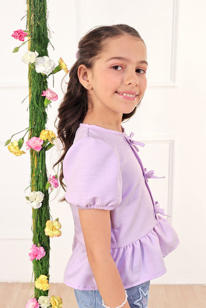 Blusa manga corta con Lazitos y bello faldon recogido