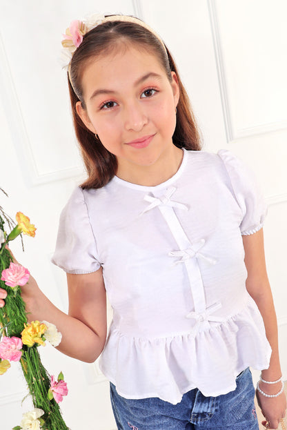 Blusa manga corta con Lazitos y bello faldon recogido