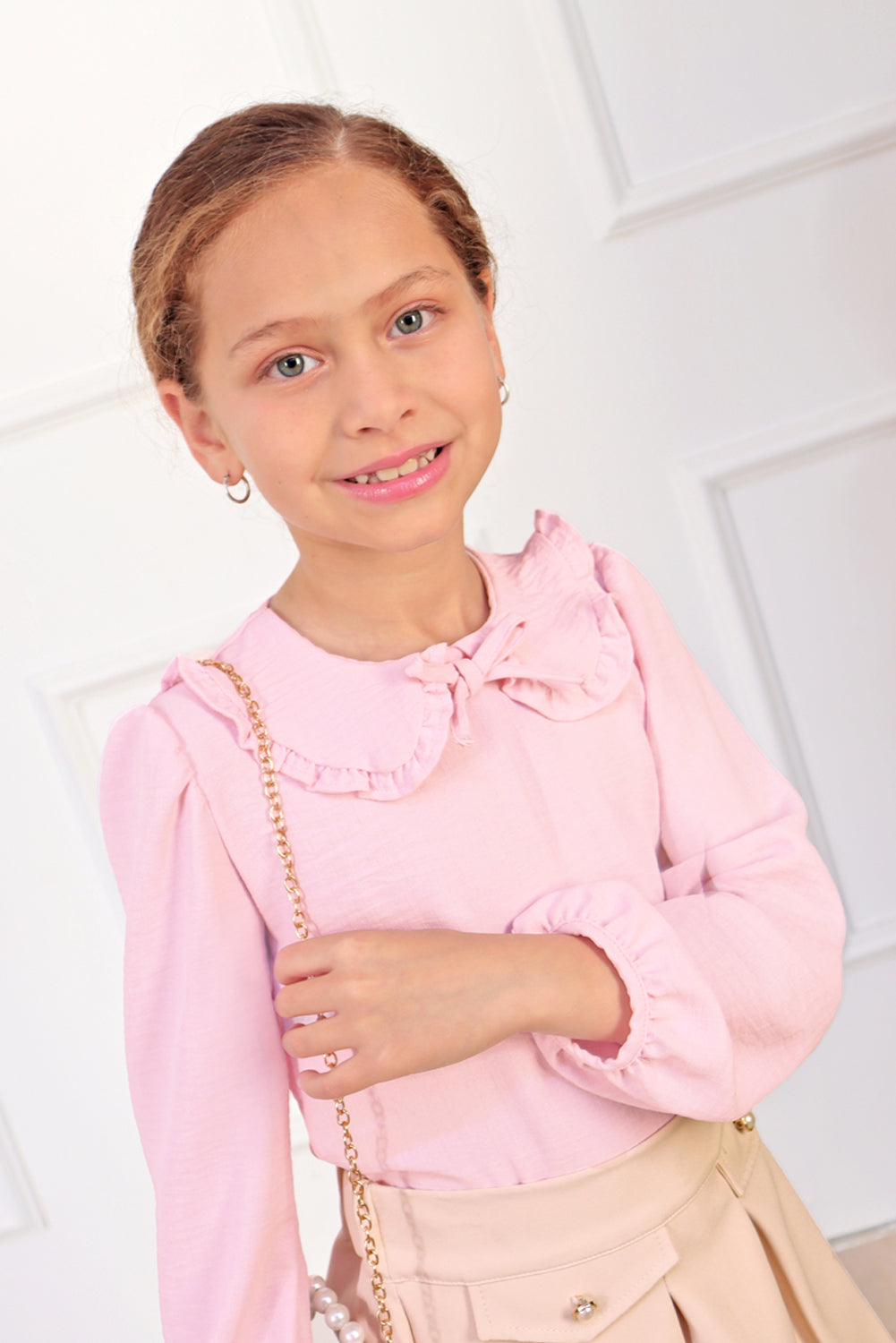 Blusa con Cuello Peter Pan y Manga Abullonada