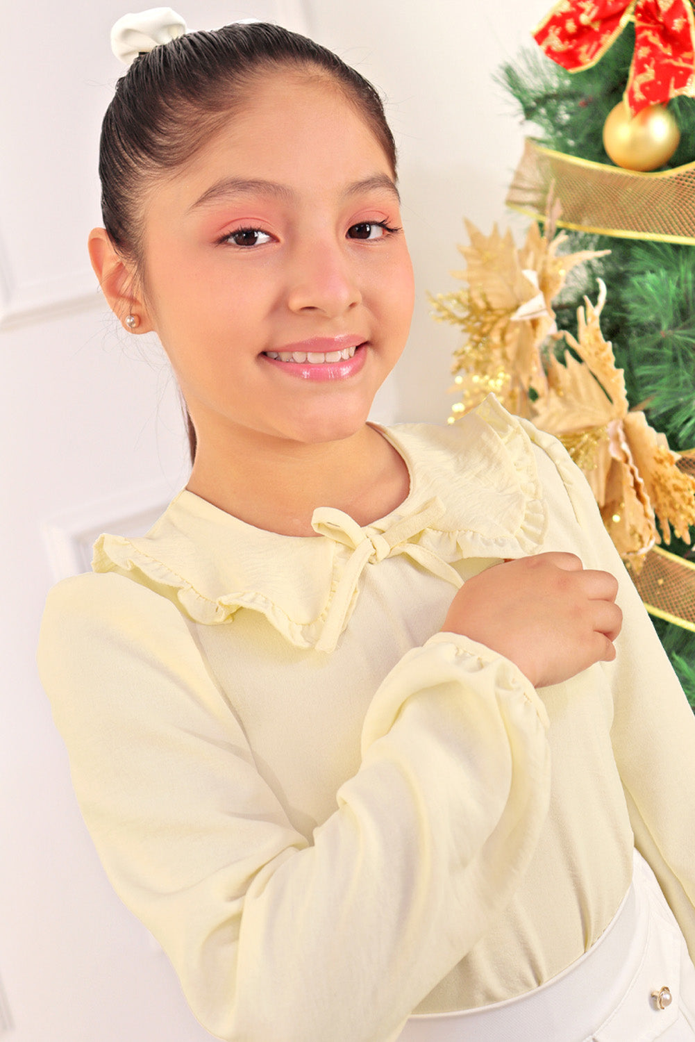 Blusa con Cuello Peter Pan y Manga Abullonada