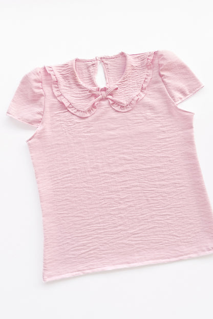 Blusa con Cuello Peter Pan y Manga Corta Abullonada
