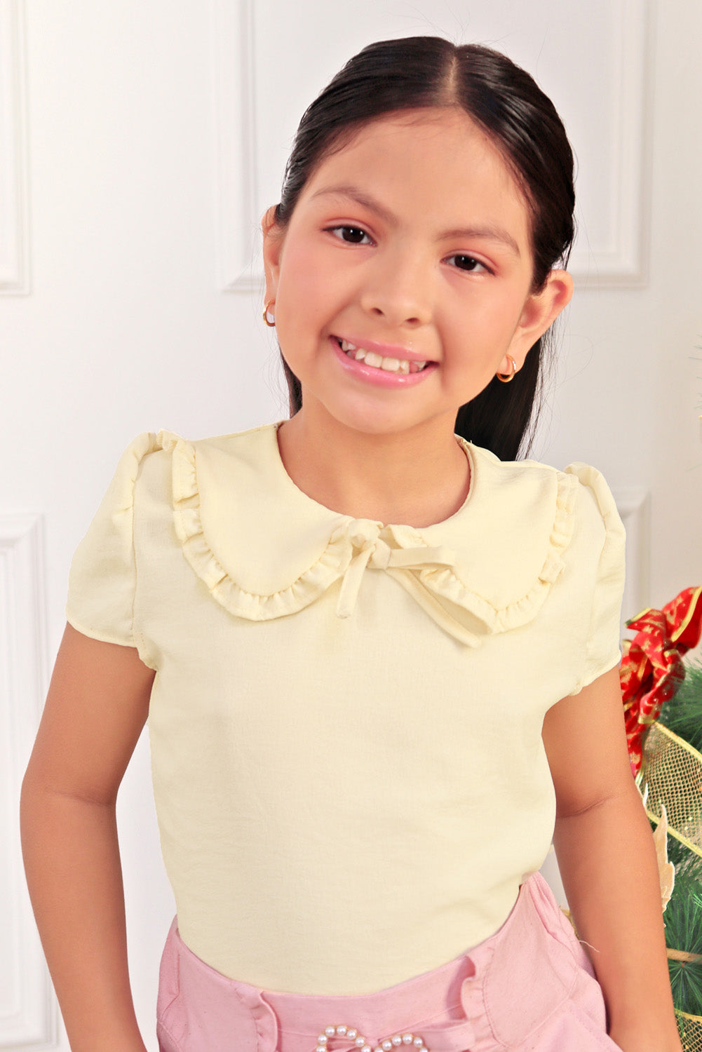 Blusa con Cuello Peter Pan y Manga Corta Abullonada
