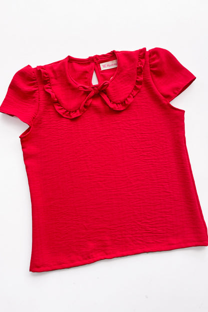 Blusa con Cuello Peter Pan y Manga Corta Abullonada