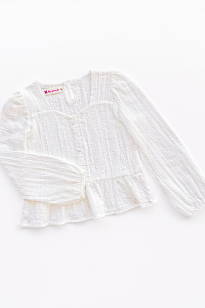 Blusa de Manga Larga con Peplum y Botones