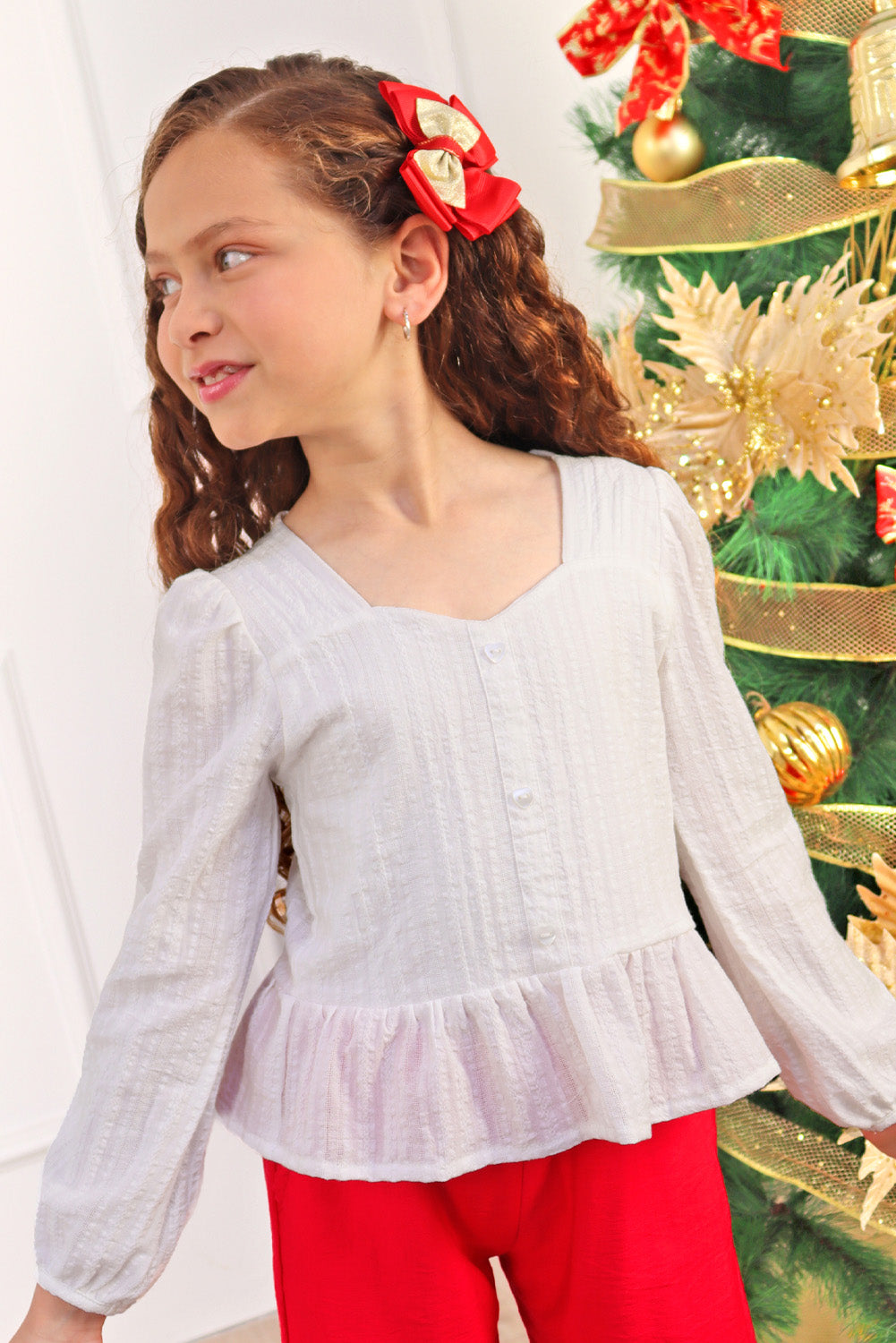 Blusa de Manga Larga con Peplum y Botones