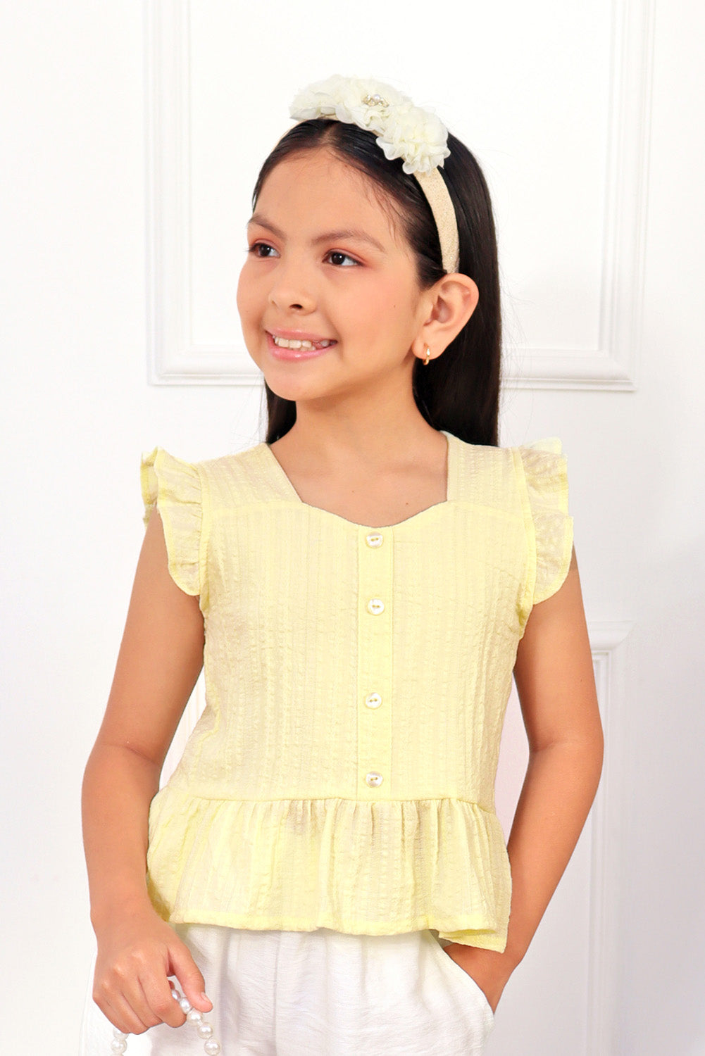 Blusa con faldon Peplum y Volantes en Hombros