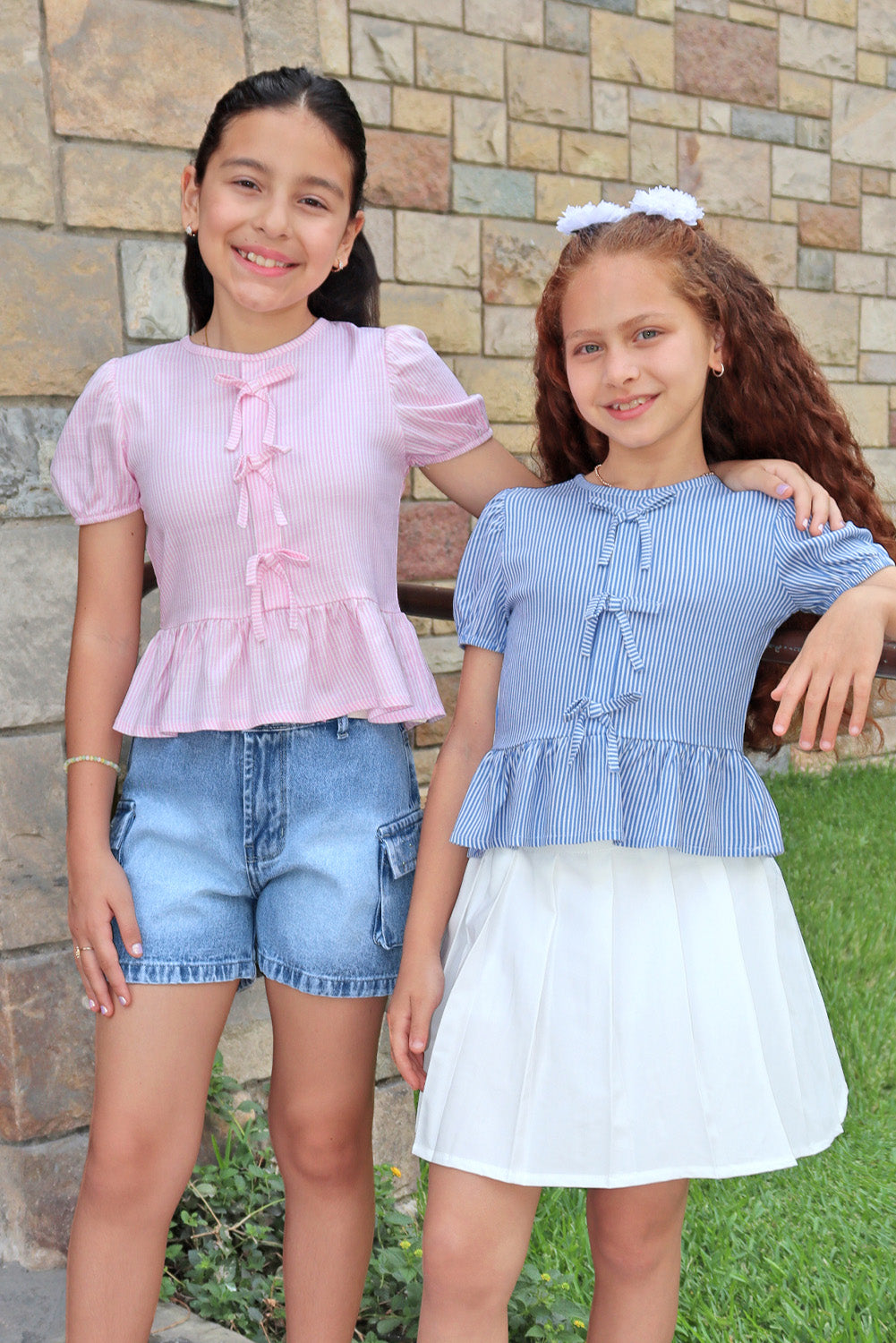 Blusa Manga Corta Listada con Lazos