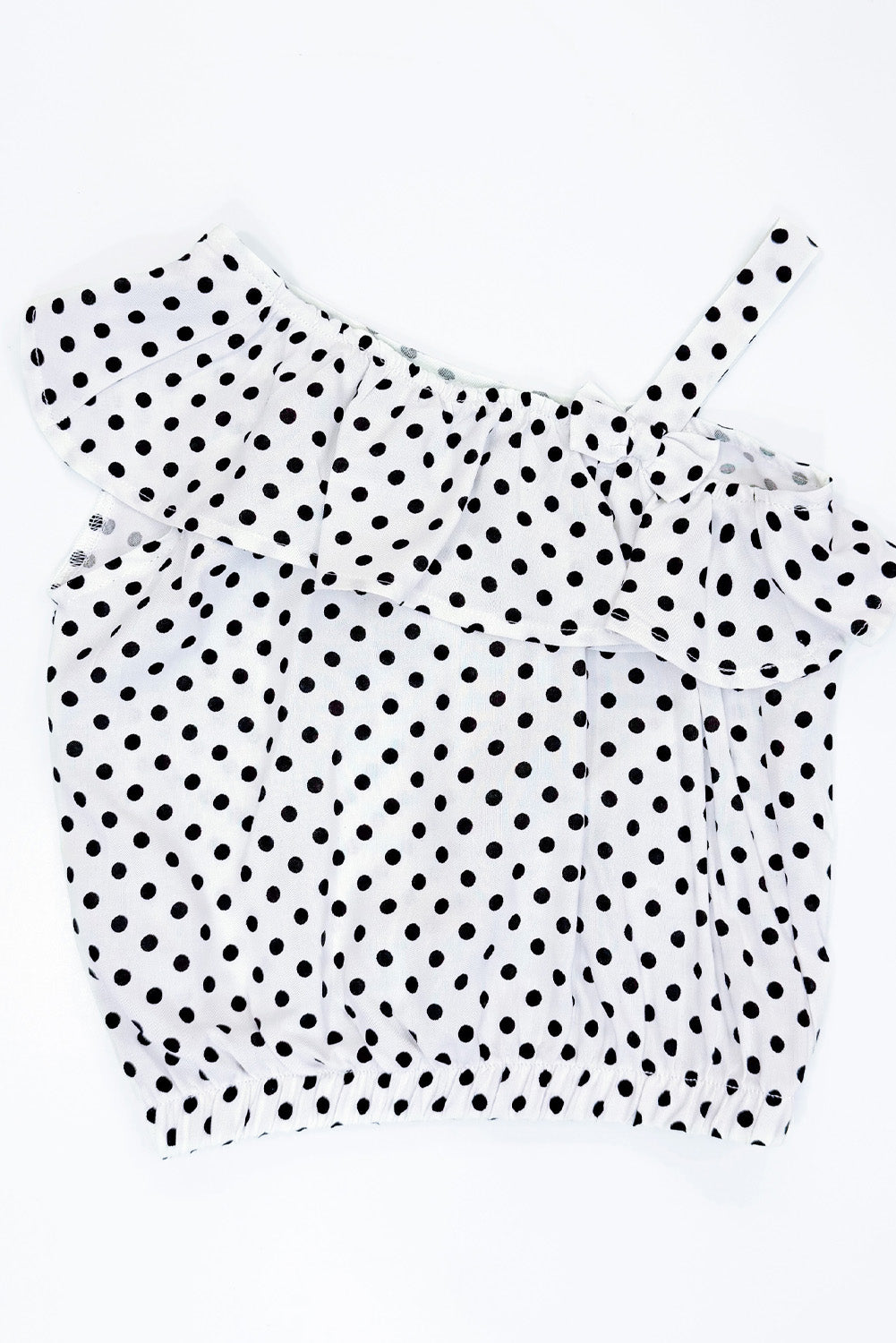 Blusa Asimétrica con Volante y Estampado Polka Dots