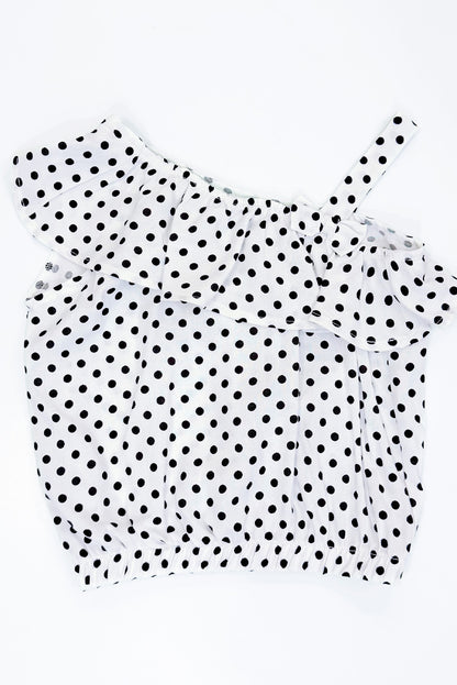 Blusa Asimétrica con Volante y Estampado Polka Dots
