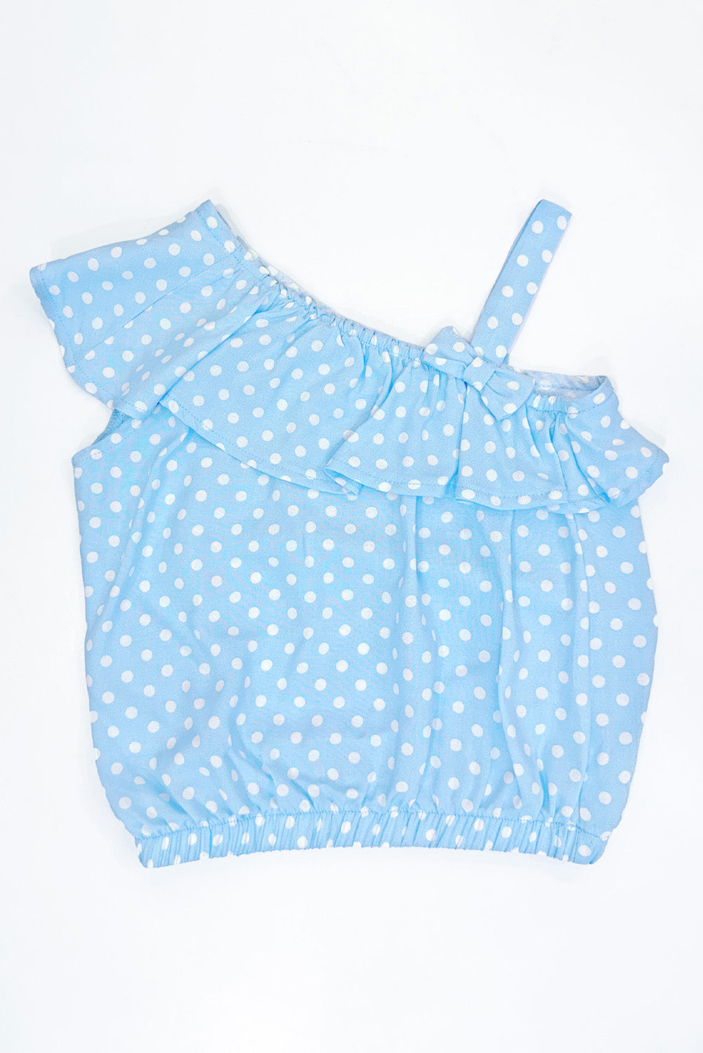 Blusa Asimétrica con Volante y Estampado Polka Dots