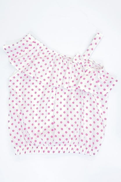 Blusa Asimétrica con Volante y Estampado Polka Dots