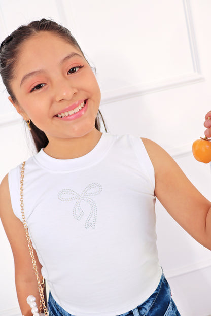 Bividi de algodon pima con Lazo de pedreria