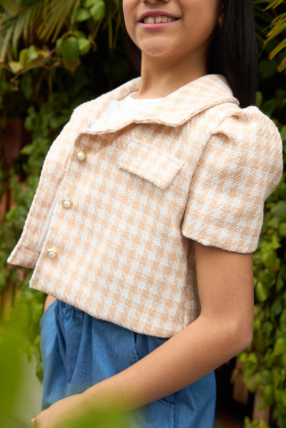 Chaqueta Crop Chanel con Solapa para Niña