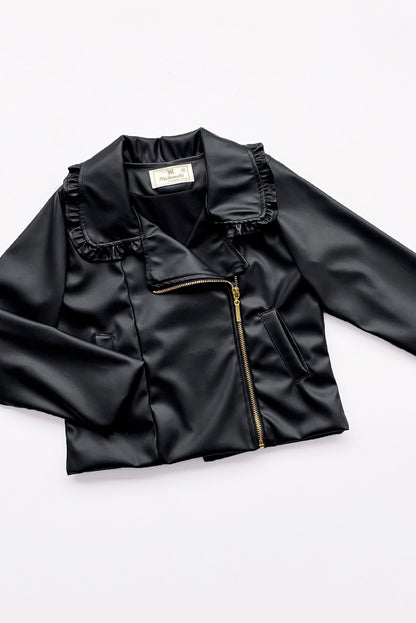 CHAQUETA DE CUERINA CARNERO DE CUELLO ALTO CON BOLSILLOS