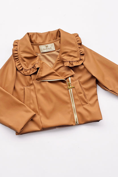 CHAQUETA DE CUERINA CARNERO DE CUELLO ALTO CON BOLSILLOS