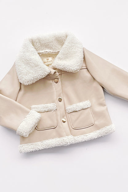CHAQUETA DE CUERINA CARNERO DE CUELLO ALTO CON BOLSILLOS