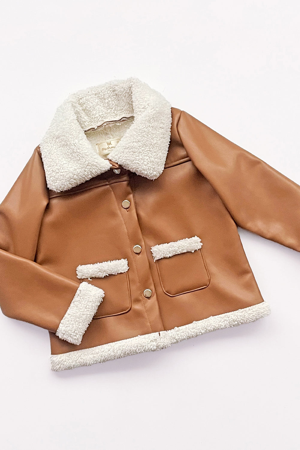CHAQUETA DE CUERINA CARNERO DE CUELLO ALTO CON BOLSILLOS