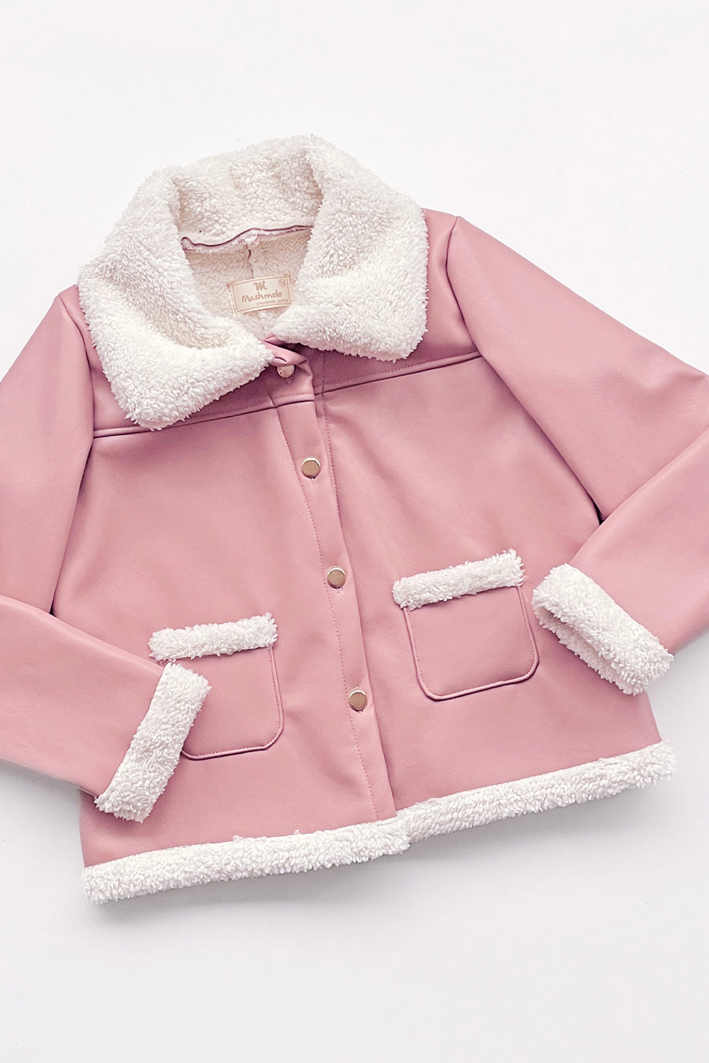 CHAQUETA DE CUERINA CARNERO DE CUELLO ALTO CON BOLSILLOS