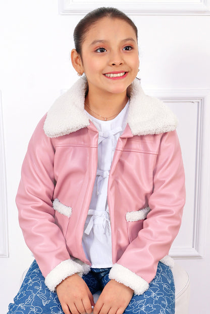 CHAQUETA DE CUERINA CARNERO DE CUELLO ALTO CON BOLSILLOS