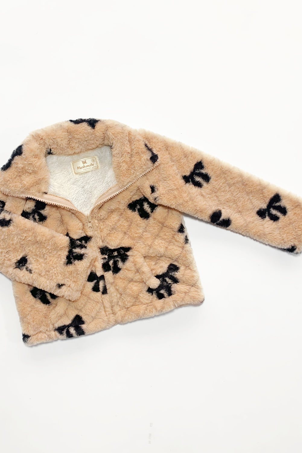 CHAQUETA DE PELUCHE ESTAMPADO CON CIERRE Y CUELLO ALTO