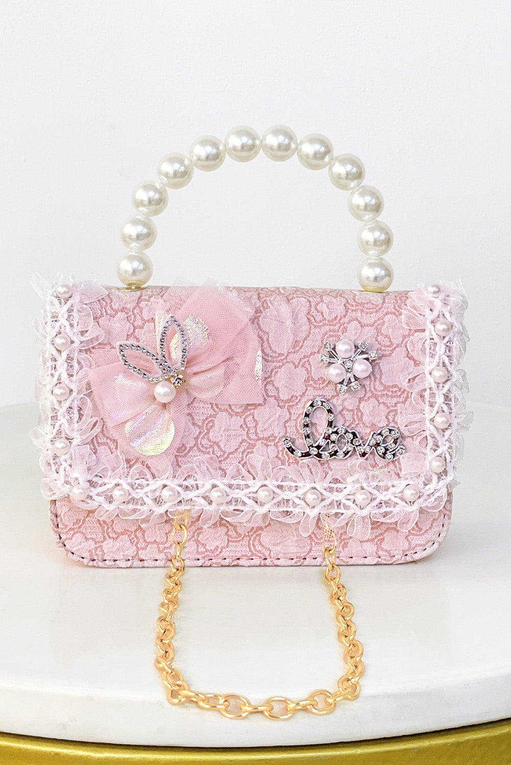 Cartera con Encaje Floral y Pedrería