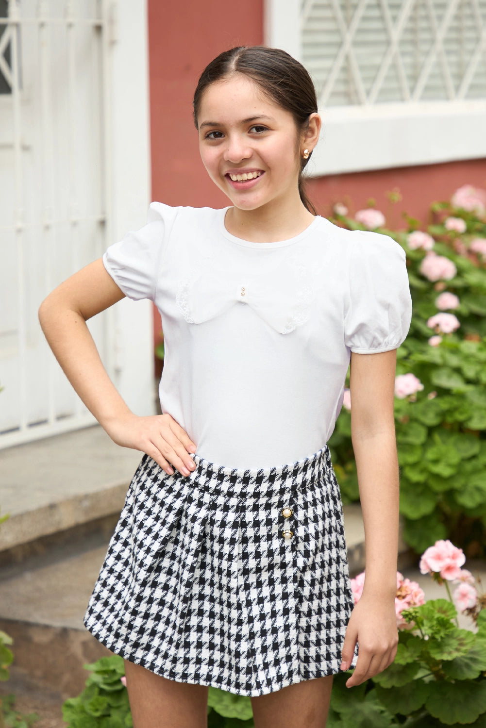 Falda Short Chanel con Tableros para Niña