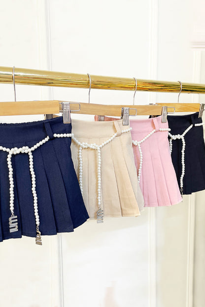 Falda Short Tableada con Correa de Perlas