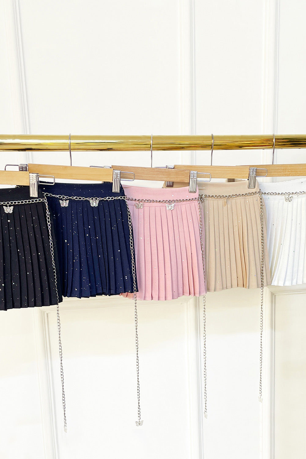 Falda Short con Estampados de Brillo y Cadena