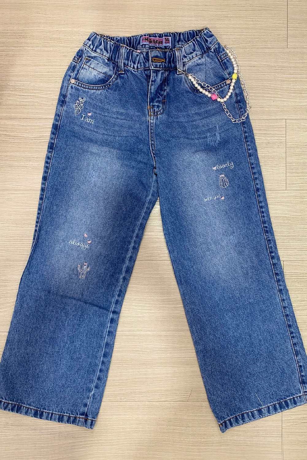 Pantalón Denim Cactus con Cadena de Perlas