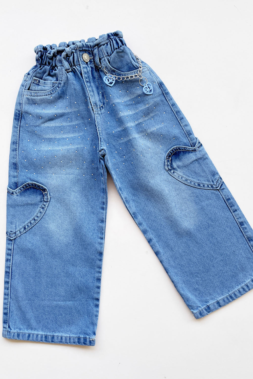 Pantalón Jean Palazzo con Bolsillo Cargo en Forma de Corazón