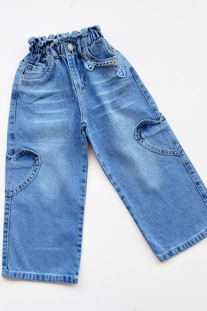 Pantalón Jean Palazzo con Bolsillo Cargo en Forma de Corazón