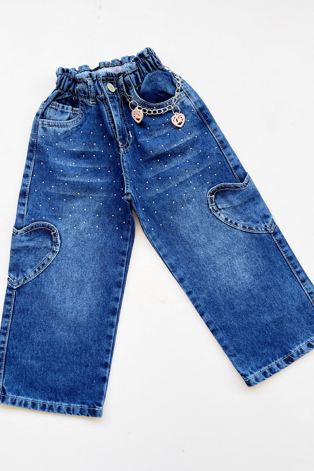Pantalón Jean Palazzo con Bolsillo Cargo en Forma de Corazón