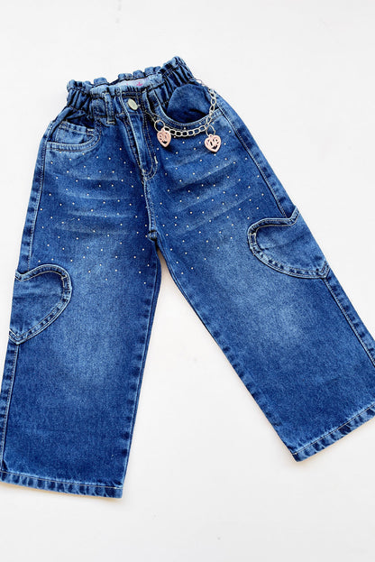 Pantalón Jean Palazzo con Bolsillo Cargo en Forma de Corazón