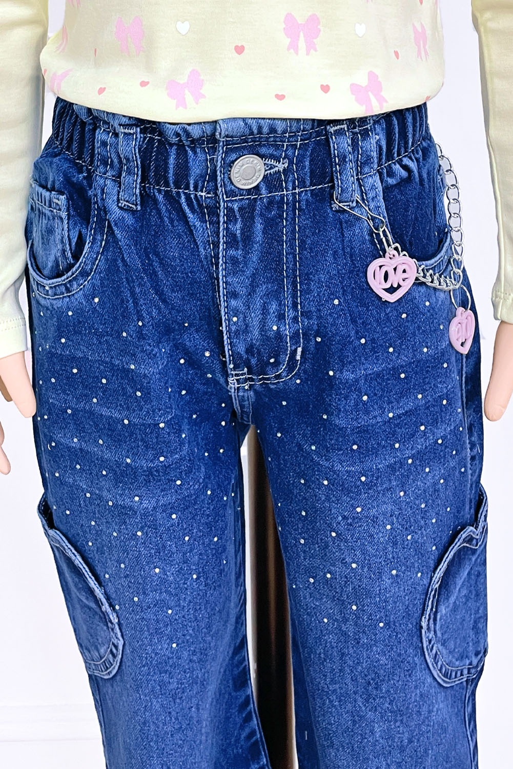 Pantalón Jean Palazzo con Bolsillo Cargo en Forma de Corazón