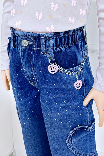 Pantalón Jean Palazzo con Bolsillo Cargo en Forma de Corazón