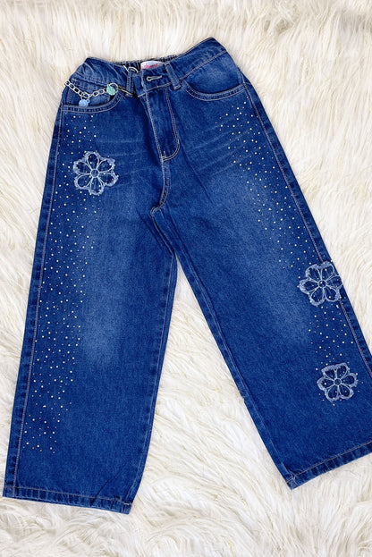 Pantalón Jean Palazo con Pache de Flores