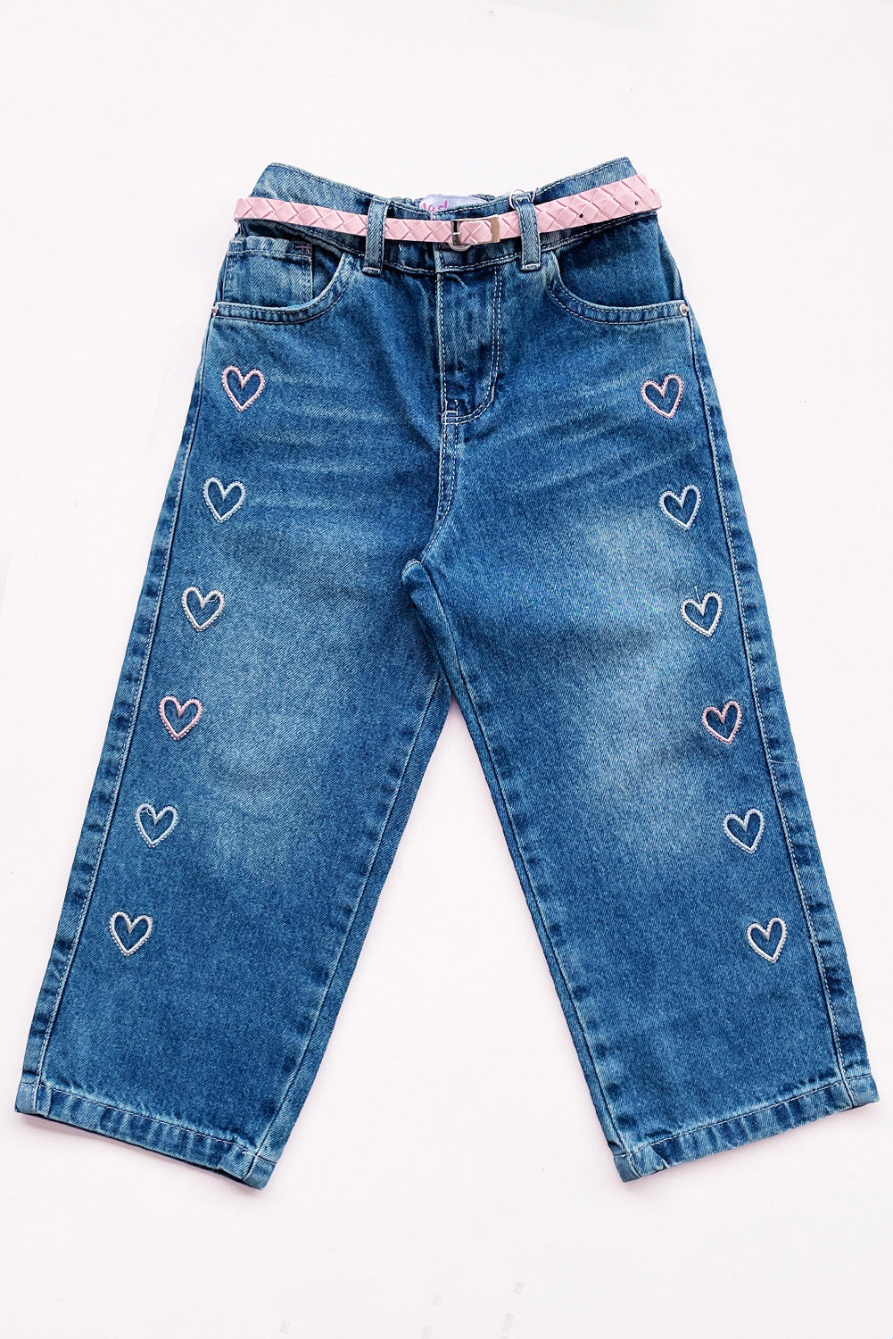 Pantalón Jean Palazo con Bordado de Corazones