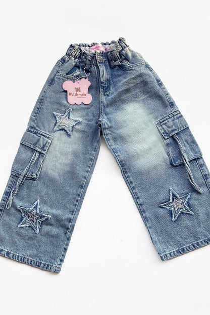 Pantalón Jean con Bordado de Estrellas y Pedrería