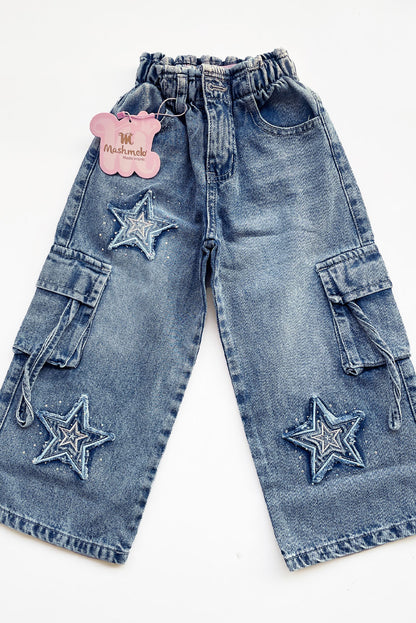 Pantalón Jean con Bordado de Estrellas y Pedrería